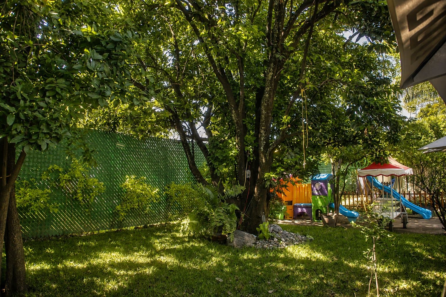 Jardín arbolado de Shukran para disfrutar al aire libre